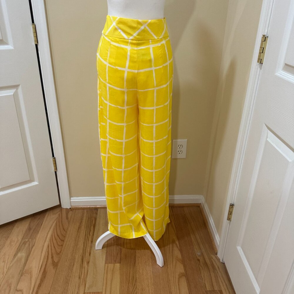 NWT MOON RIVER Anthropology Yellow White Wide Leg Trousers Women Sz S - Picture 2 of 13